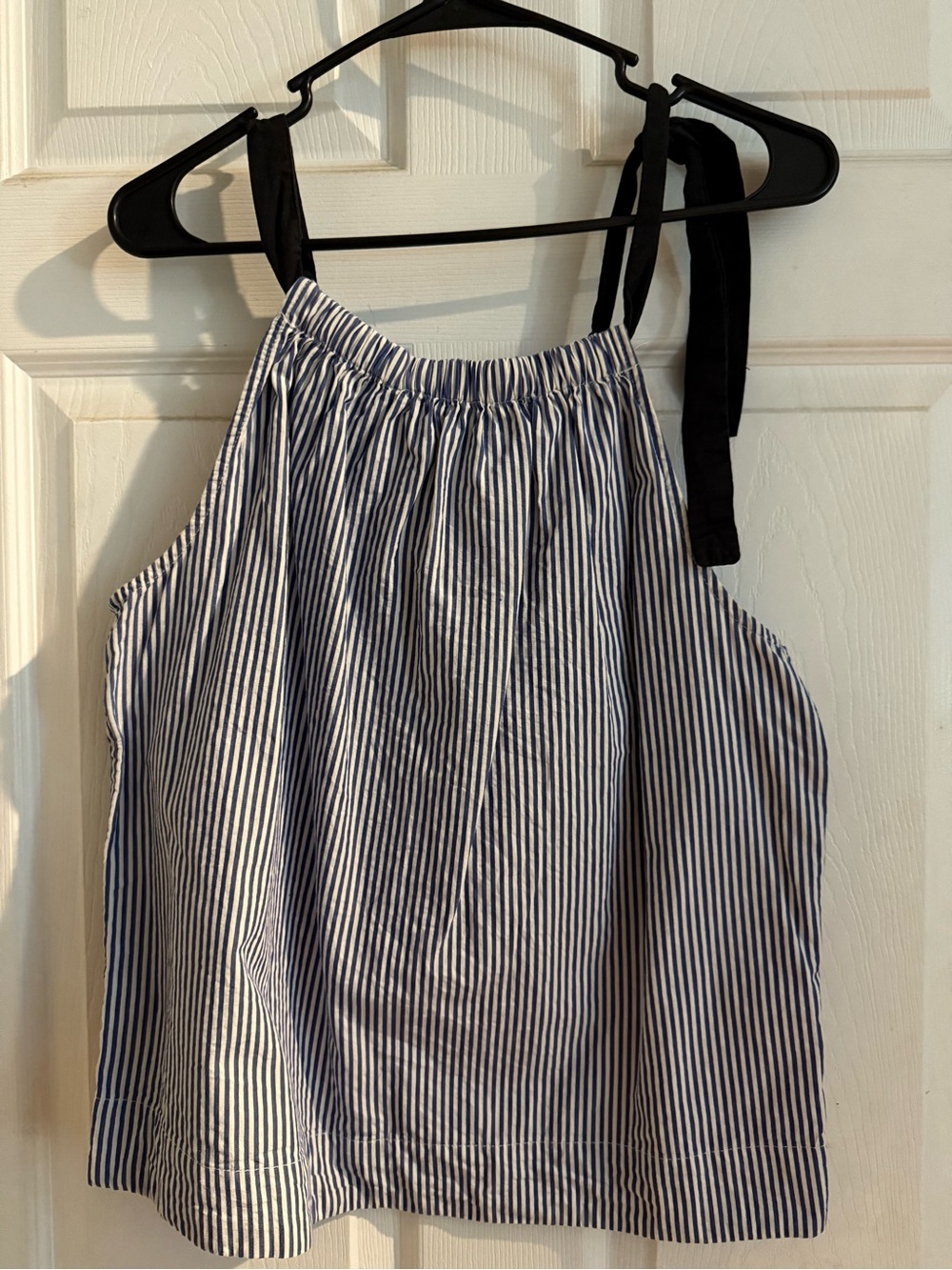 Striped Blue & White Tie-Shoulder Halter Tank Top